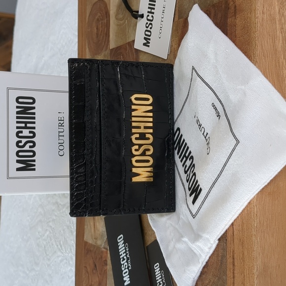 Moschino Croc Embossed Leather Card Holder PinMount Logo + Dust Bag New in Box❤️ - Picture 2 of 6
